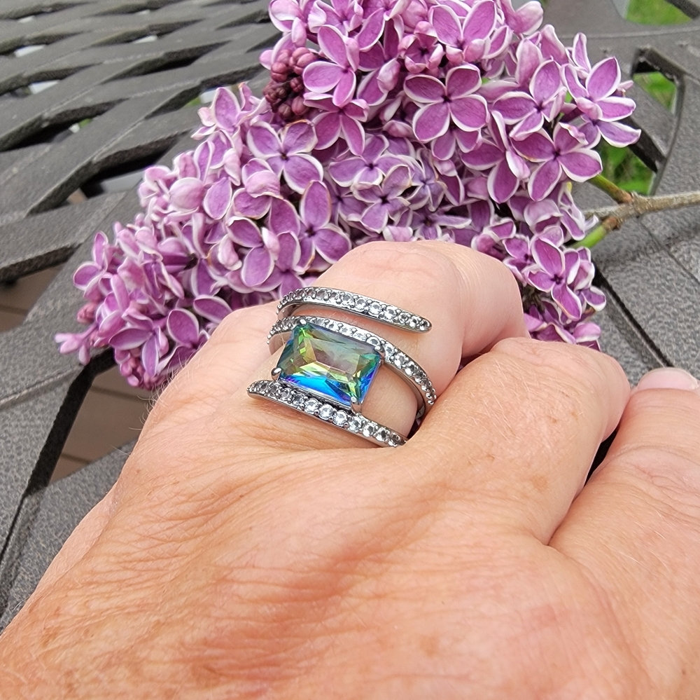 Green lab created green topaz wrap ring